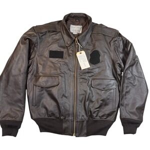 Taylors Leatherwear Mens Brown Genuine Leather Bomber Duty Jacket Large Police